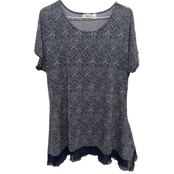 0389 Cato Soft&Stretchy Loose Fit Sheer Hem Short Sleeve Print Tunic - Picture 1 of 1